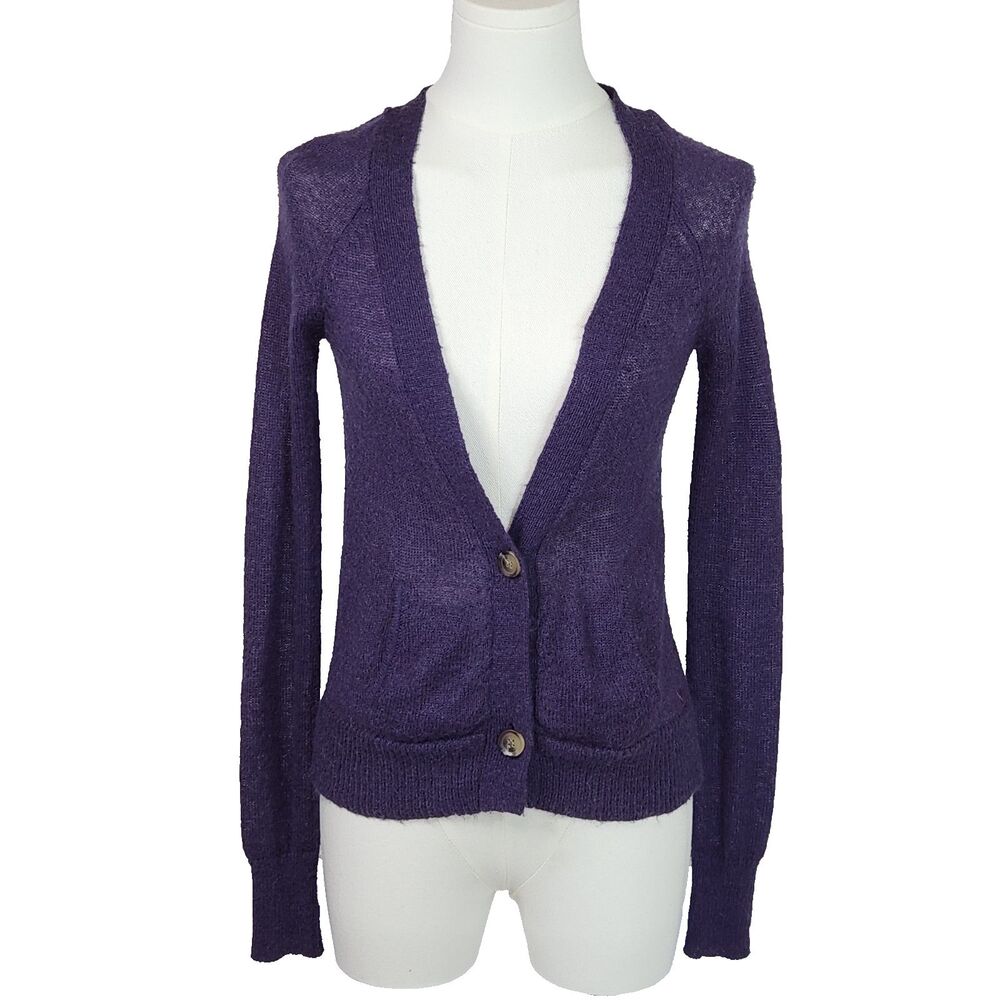 American Eagle Y2K Sheer Knit Deep V-Neck Cardigan Sweater Purple XS Vintage